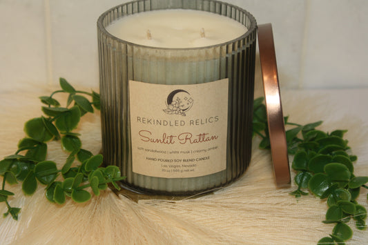 Sunlit Rattan | 20 oz Signature Ribbed Relic | Blue Glass