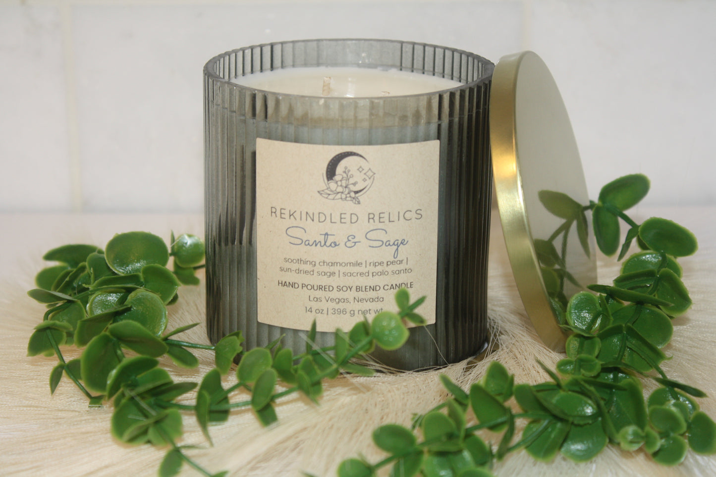 Santo and Sage | 20 oz Signature Ribbed Relic | Blue Glass