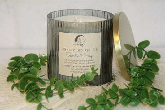 Santo and Sage | 20 oz Signature Ribbed Relic | Blue Glass